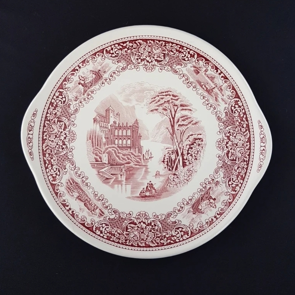 Myott's CAMBRIDGE OLD ENGLAND Ironstone 12 inch Round Cake Plate Red Transferwar
